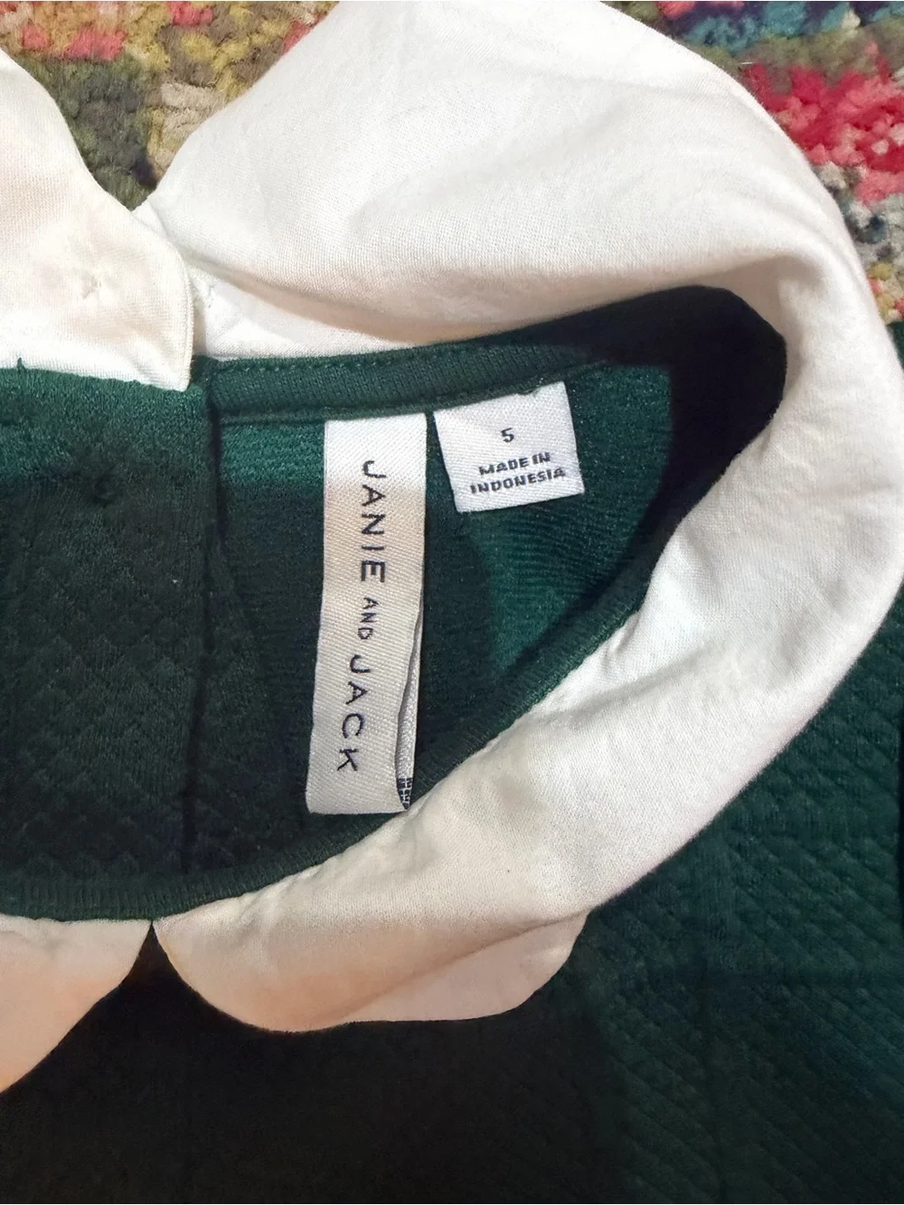 Janie and Jack Emerald Green Textured Dress with White Collar